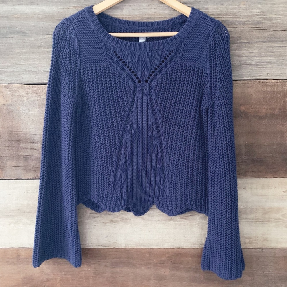 Aerie Navy Blue Flared Sleeve Cable Knit Sweater
